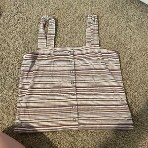 American eagle ribbed striped fake buttons crop tank